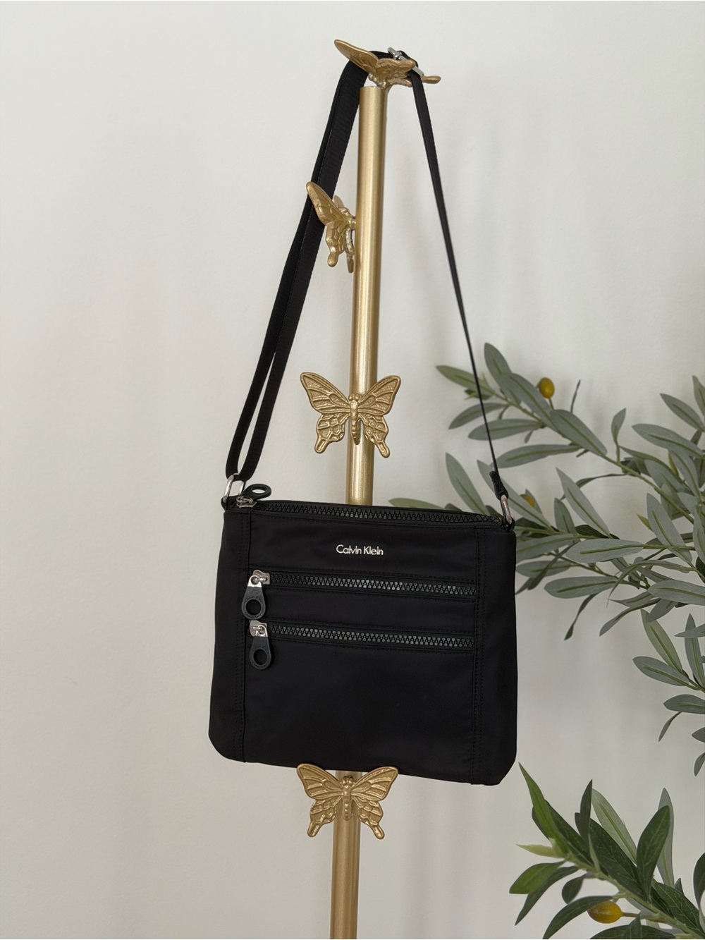 Calvin Klein Black Nylon Crossbody with Dual Zip Fronts